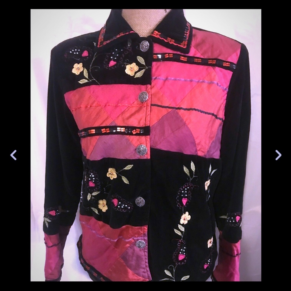 Coldwater Creek Velvet Silk Embroidered Shirt XS